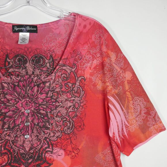 Appropriate Behavior Size XXL Short Sleeved Tunic BOHO Design Top Rhinestone - Picture 3 of 14